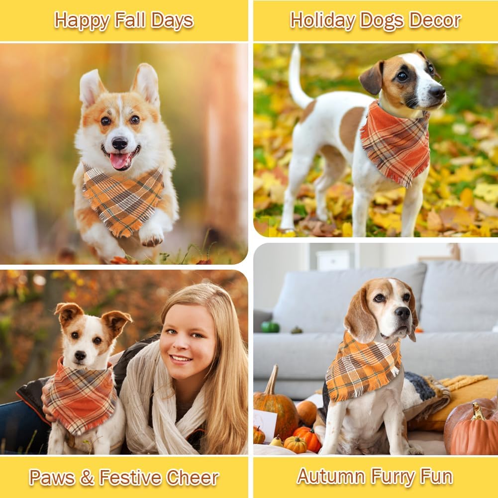 Vivifying Fall Dog Bandana With Tassels Edges Classic Plaid Triangle Dog Apparel Accessories Unny Dog Scarf Costume For Thanksgiving Photo Prop And Party Decor - Che Cose Belle