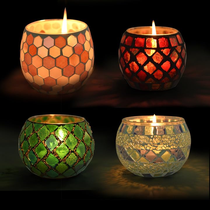 Votive Candle Holder Tea Lights - Glass Candle Holders Mosaic Tealight Candle Holder Candle Jar Cup for Wedding Centerpiece Party Table Decorations Valentines Day Decor - Che Cose Belle