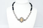 VTG Carved Cameo Shell Black Onyx Marcasite Sterling Silver Necklace - Che Cose Belle