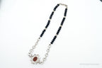 VTG Carved Cameo Shell Black Onyx Marcasite Sterling Silver Necklace - Che Cose Belle