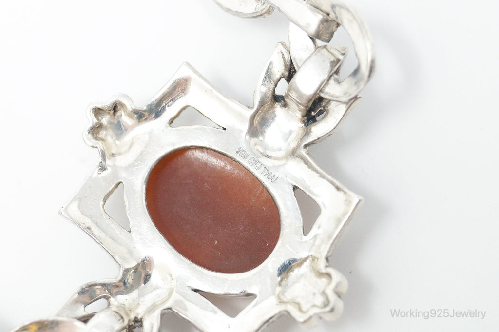 VTG Carved Cameo Shell Black Onyx Marcasite Sterling Silver Necklace - Che Cose Belle