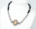 VTG Carved Cameo Shell Black Onyx Marcasite Sterling Silver Necklace - Che Cose Belle