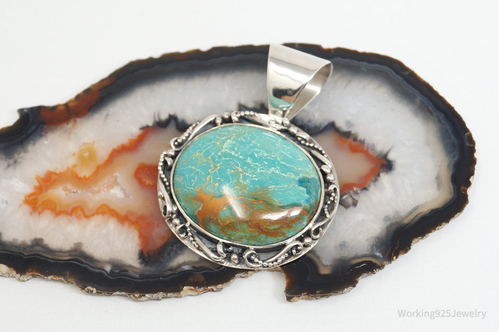 Vtg Designer Desert Rose Trading Co Turquoise Sterling Silver Necklace Pendant - Che Cose Belle