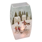 Lighted Glass Vase - Magical Winterland - Three Houses - 7¾ Inches tall