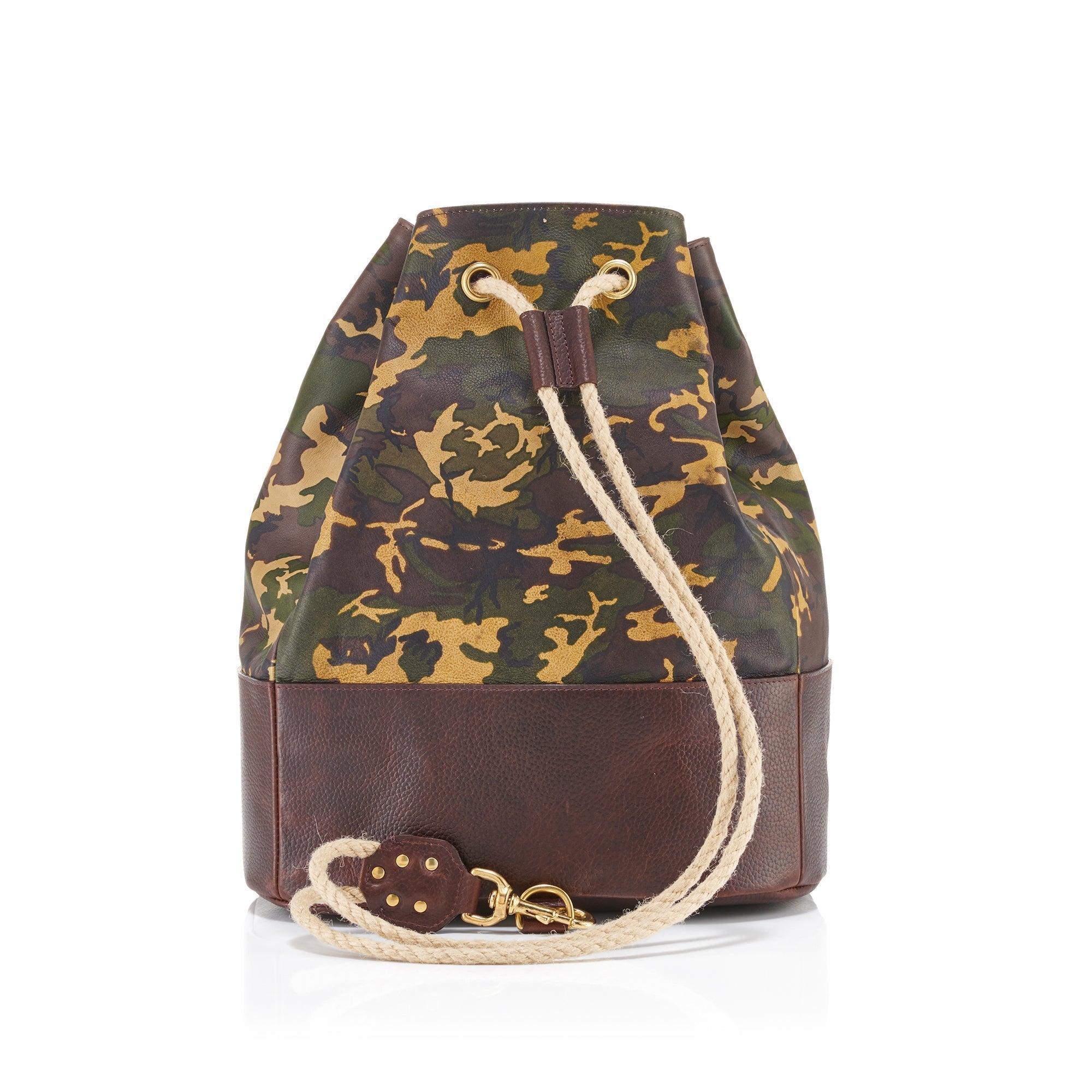 WANDERLUST Leather Duffle Bag ~ Tan Camo - Che Cose Belle
