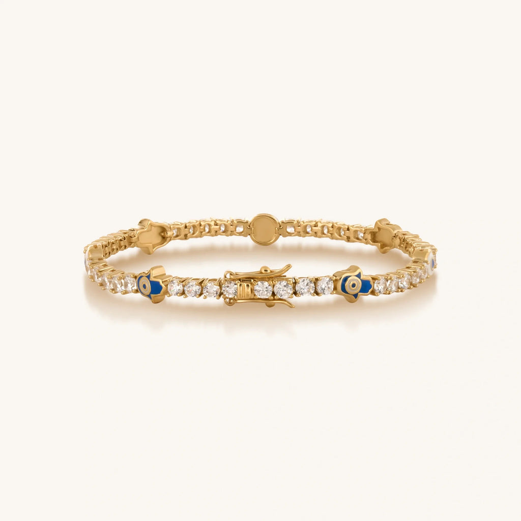 Warden of Peace Gold Evil Eye & Hamsa Tennis Bracelet - Che Cose Belle