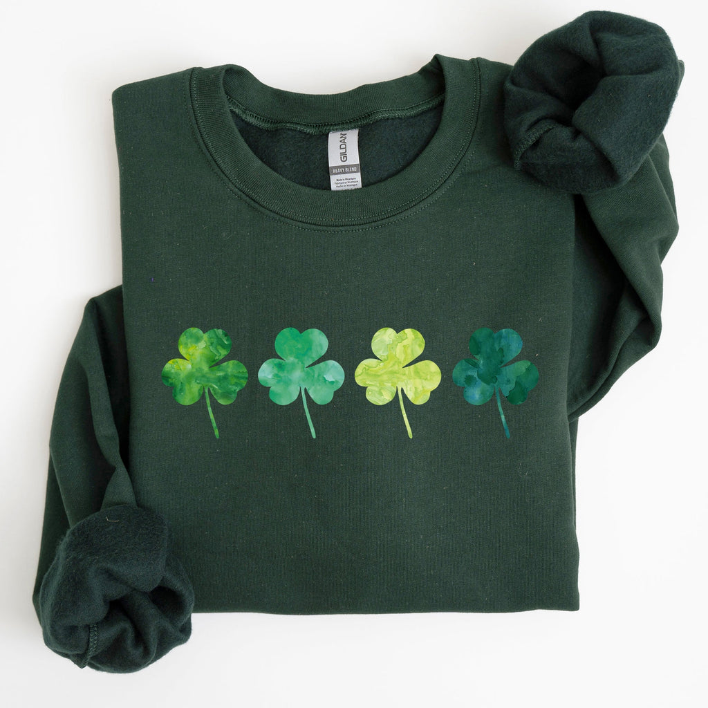 Watercolor Shamrocks In A Row, St Patrick's Day Sweatshirt - Che Cose Belle