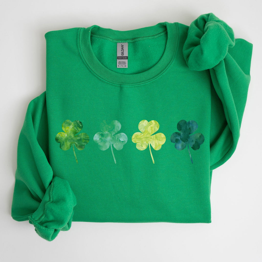 Watercolor Shamrocks In A Row, St Patrick's Day Sweatshirt - Che Cose Belle