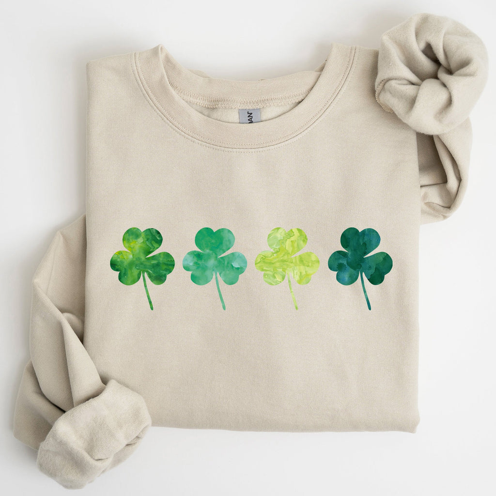 Watercolor Shamrocks In A Row, St Patrick's Day Sweatshirt - Che Cose Belle