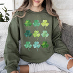 Watercolor Shamrocks In Rows, St Patrick's Day Sweatshirt - Che Cose Belle