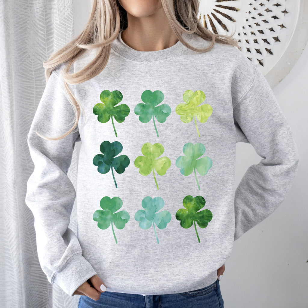 Watercolor Shamrocks In Rows, St Patrick's Day Sweatshirt - Che Cose Belle