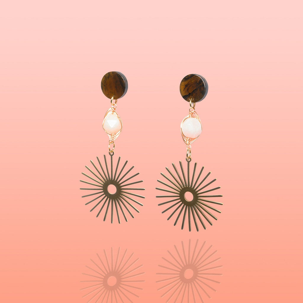Isela Brown + Pink Jade Sun Burst Earrings