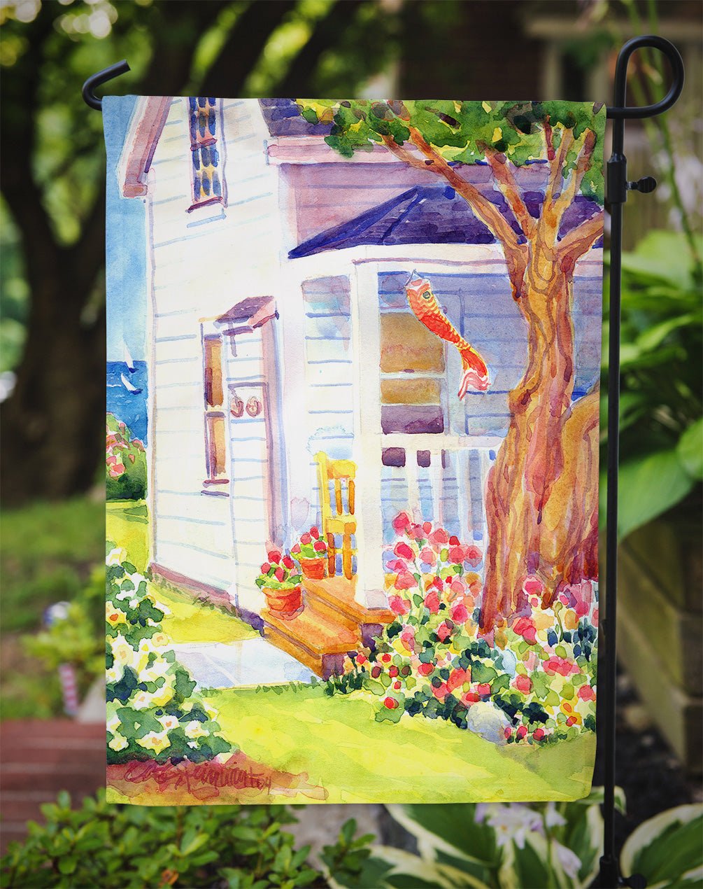 White Cottage House at the lake or Beach Garden Flag – Decorative Outdoor Yard Flag - Che Cose Belle