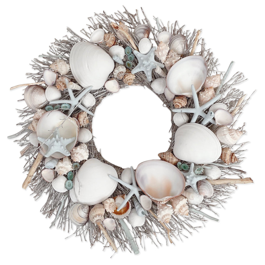 White & Light Blue Seashell Wreath - Che Cose Belle