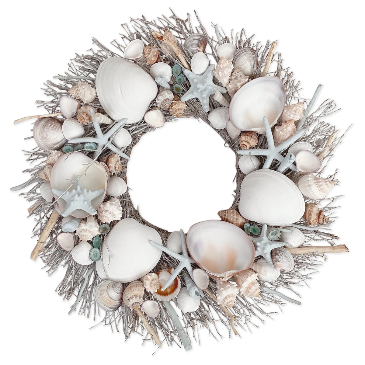 White & Light Blue Seashell Wreath - Che Cose Belle