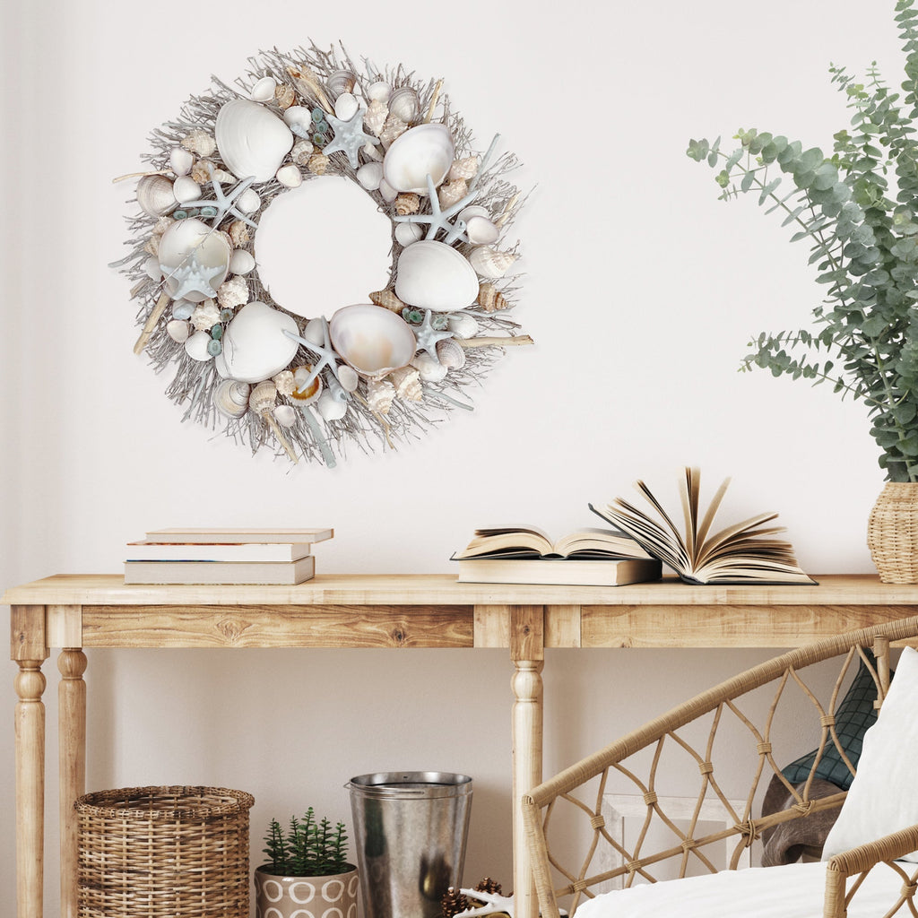 White & Light Blue Seashell Wreath - Che Cose Belle