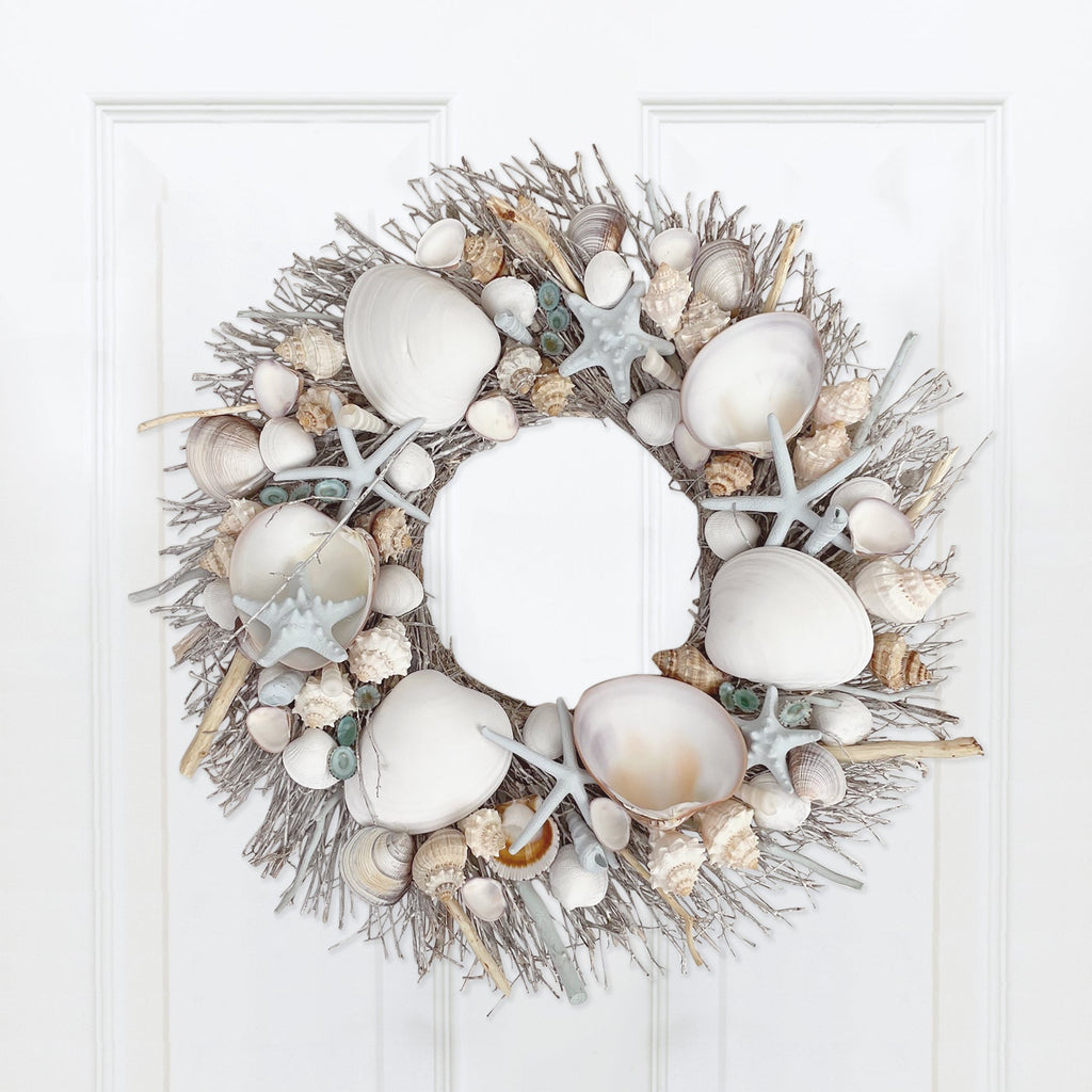 White & Light Blue Seashell Wreath - Che Cose Belle