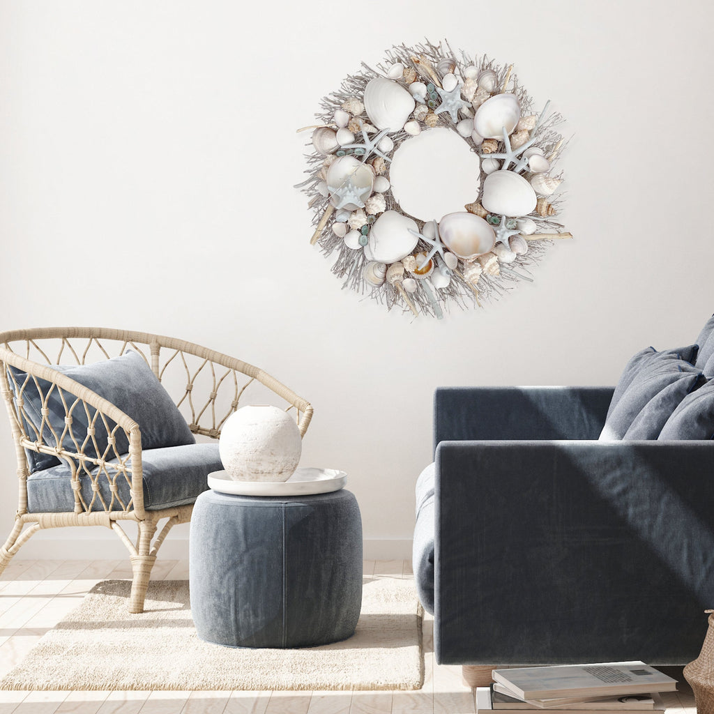 White & Light Blue Seashell Wreath - Che Cose Belle