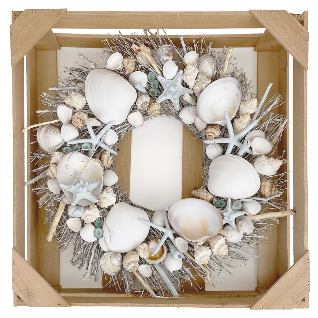 White & Light Blue Seashell Wreath - Che Cose Belle