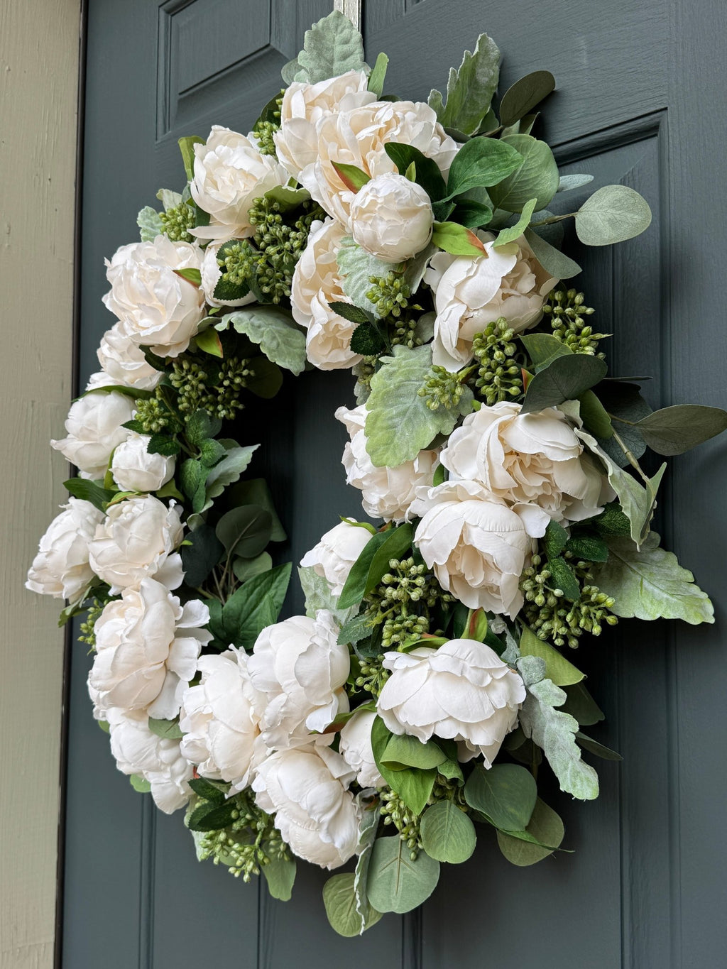 White Peony and Eucalyptus Spring Wreath - Che Cose Belle