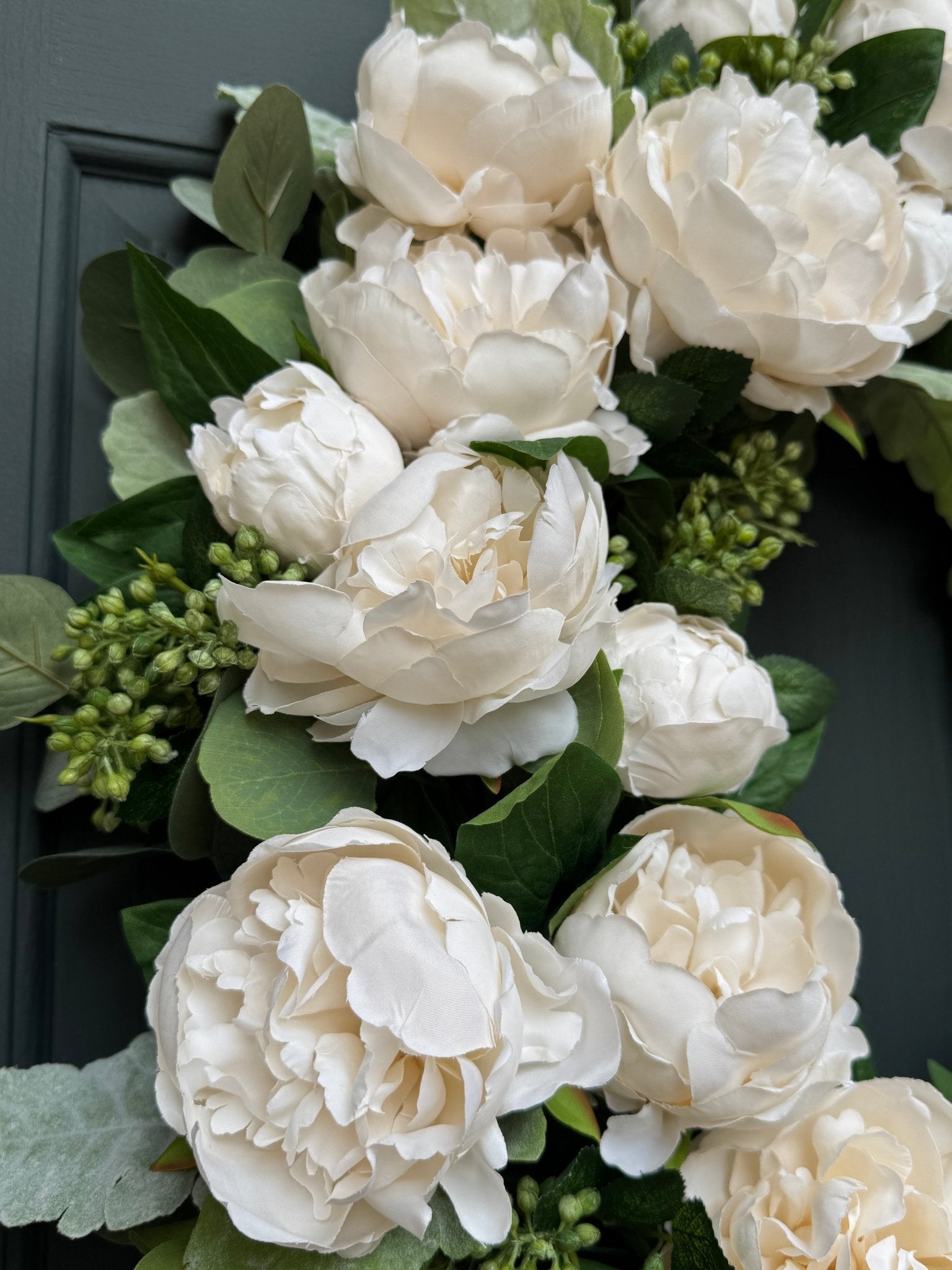 White Peony and Eucalyptus Spring Wreath - Che Cose Belle