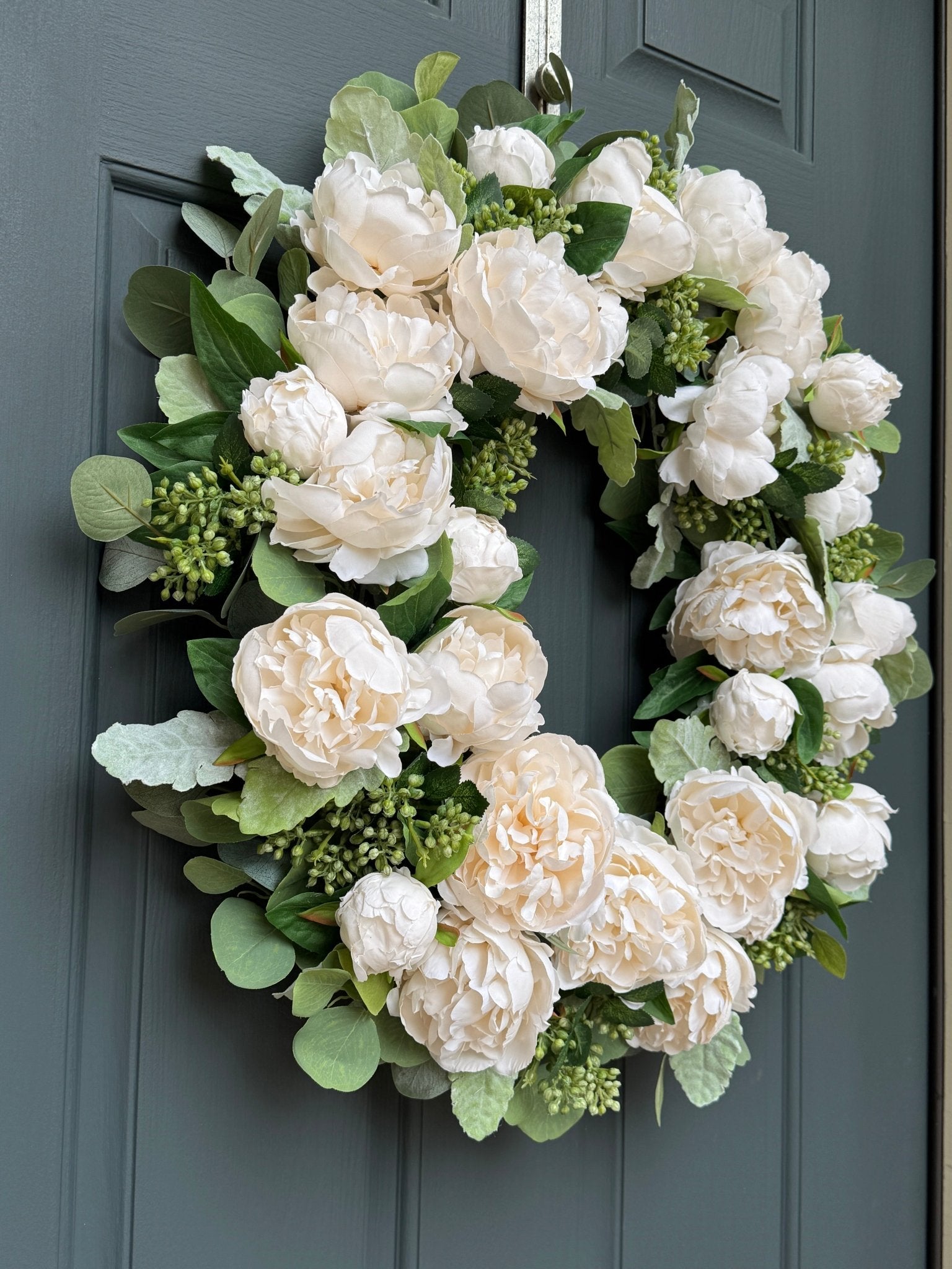White Peony and Eucalyptus Spring Wreath - Che Cose Belle