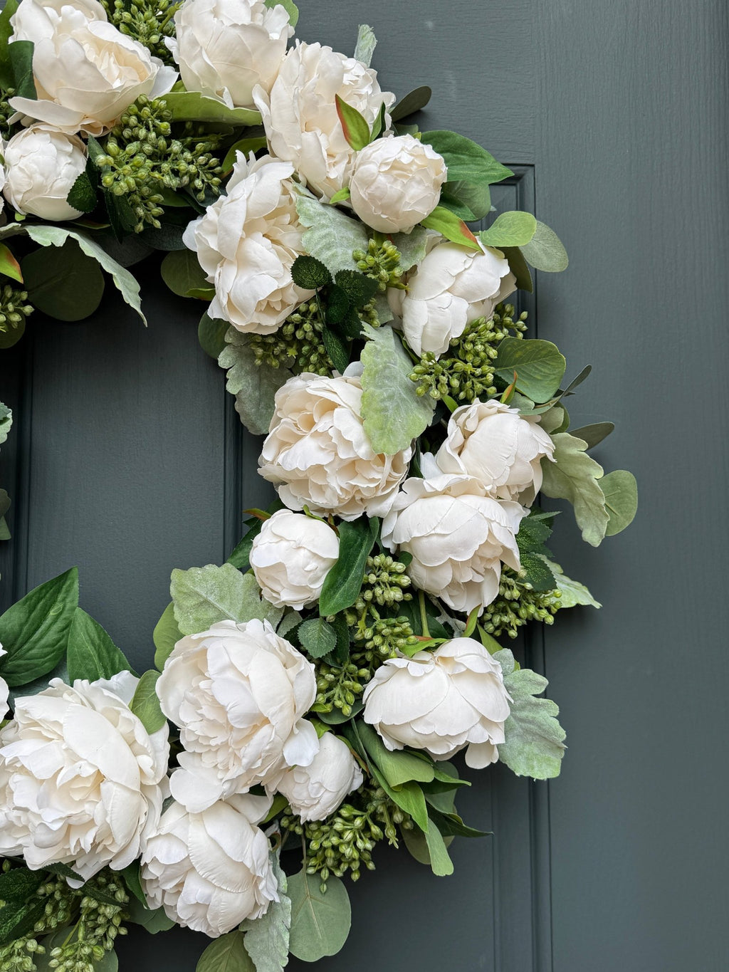 White Peony and Eucalyptus Spring Wreath - Che Cose Belle