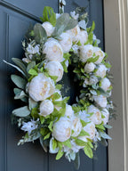White Peony and Lambs Ear Spring Wreath - Che Cose Belle