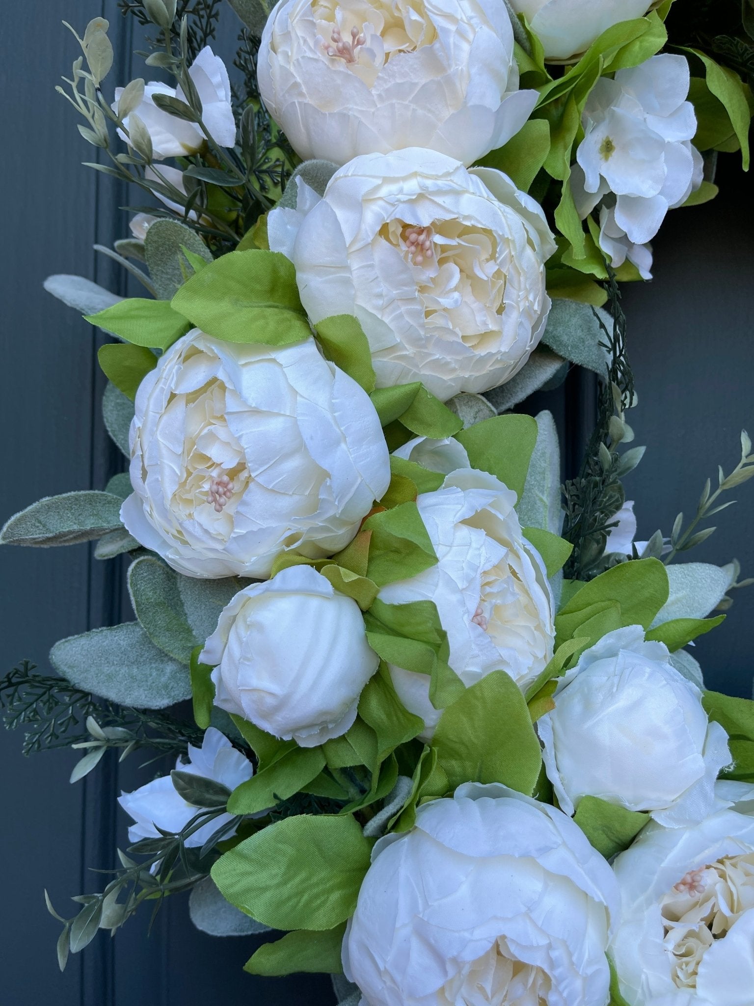 White Peony and Lambs Ear Spring Wreath - Che Cose Belle