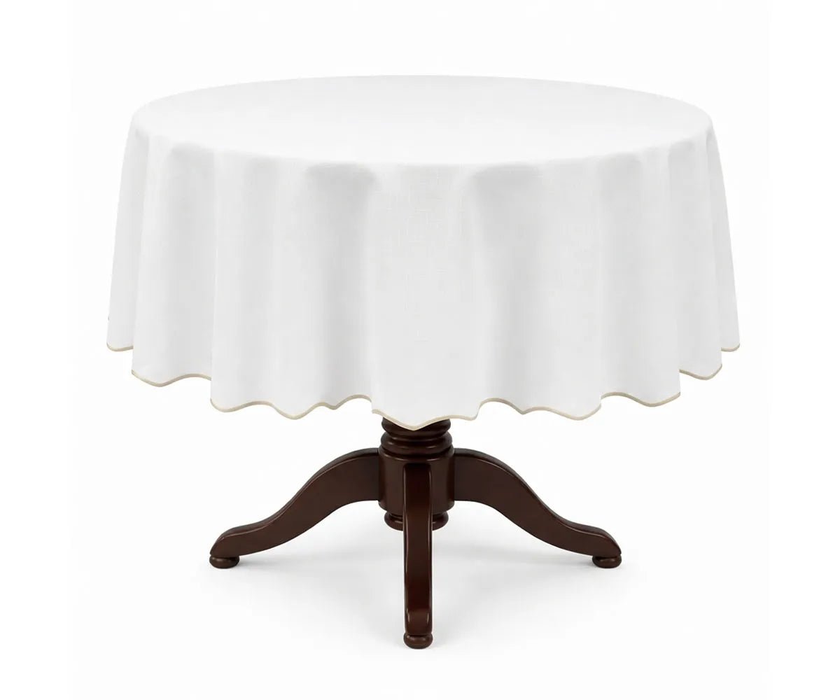 White Round Cloth Tablecloths - Scalloped Edge - Che Cose Belle