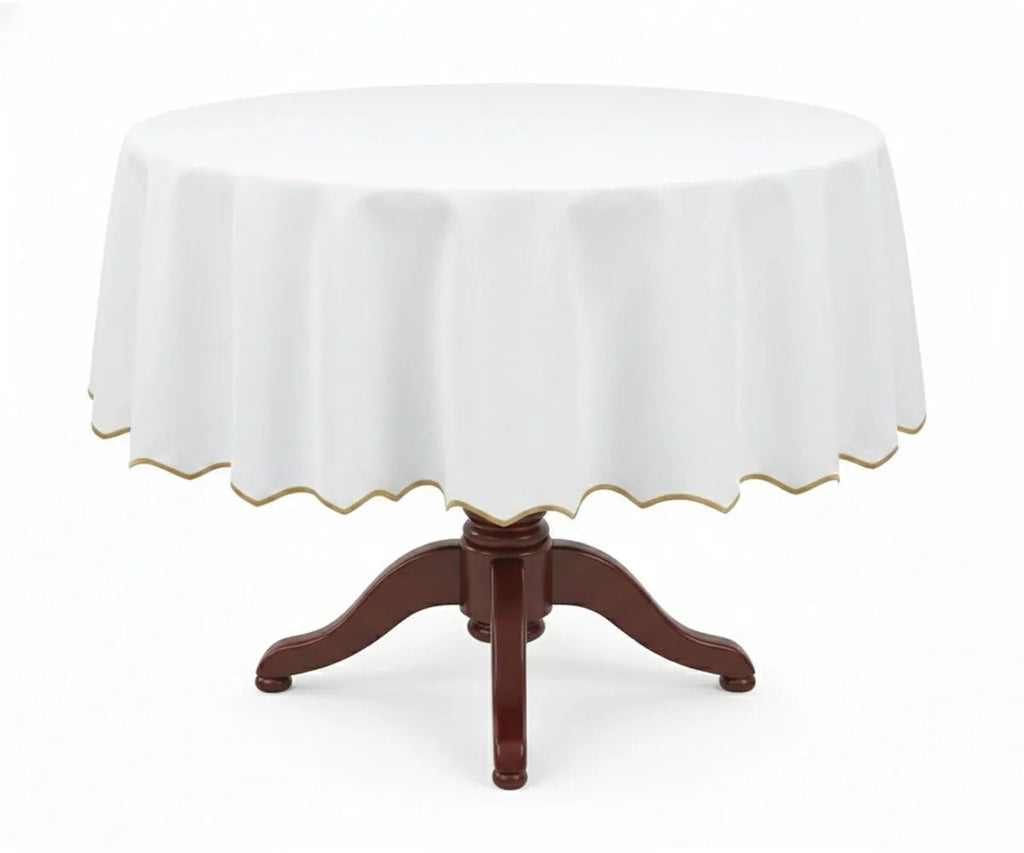 White Round Cloth Tablecloths - Scalloped Edge - Che Cose Belle