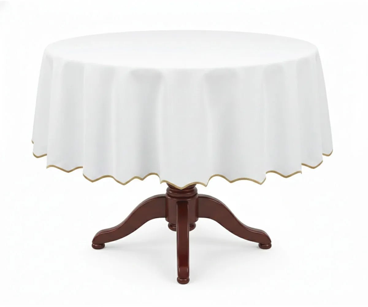 White Round Cloth Tablecloths - Scalloped Edge - Che Cose Belle