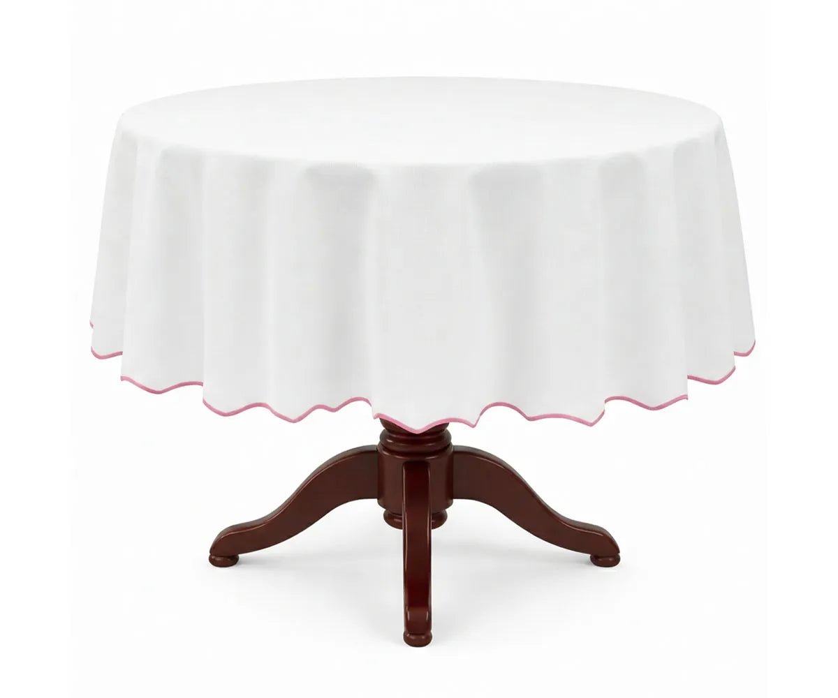 White Round Cloth Tablecloths - Scalloped Edge - Che Cose Belle