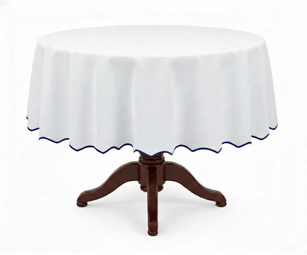 White Round Cloth Tablecloths - Scalloped Edge - Che Cose Belle