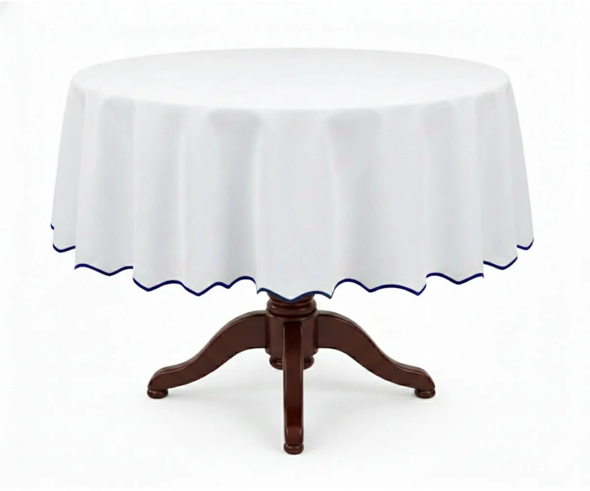 White Round Cloth Tablecloths - Scalloped Edge - Che Cose Belle