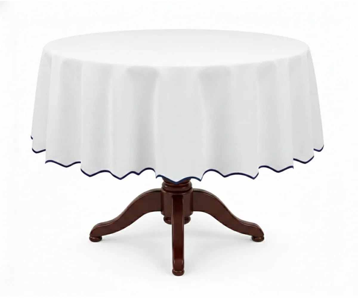 White Round Cloth Tablecloths - Scalloped Edge - Che Cose Belle