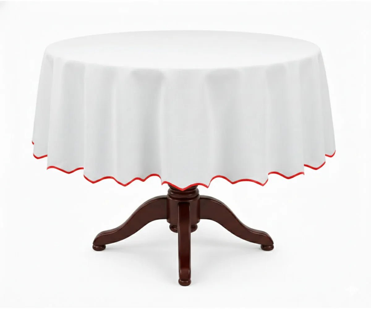 White Round Cloth Tablecloths - Scalloped Edge - Che Cose Belle