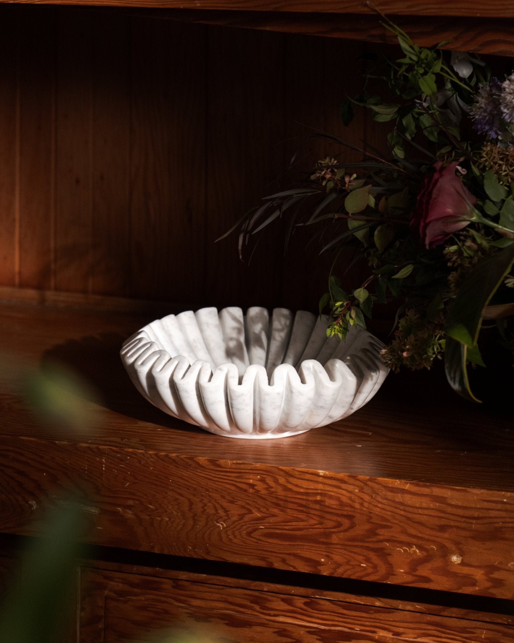 White Ruffled Banswara Marble Bowl - Che Cose Belle