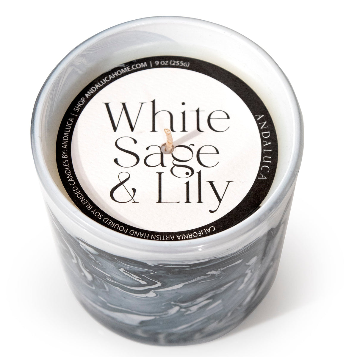 White Sage & Lily 14 oz. Swirl Glass Candle - Che Cose Belle