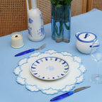 CRESSIDA BLUE & WHITE SCALLOPED FABRIC PLACEMAT (Set Of 4)