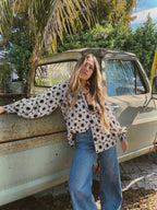 White Wedding Retro Floral Button Up Blouse - Che Cose Belle