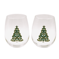 Bedazzled Christmas Tree Stemless Wine Glasses