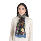 Wild Grace Wool Embroidered Scarf – Navy Blue - Che Cose Belle