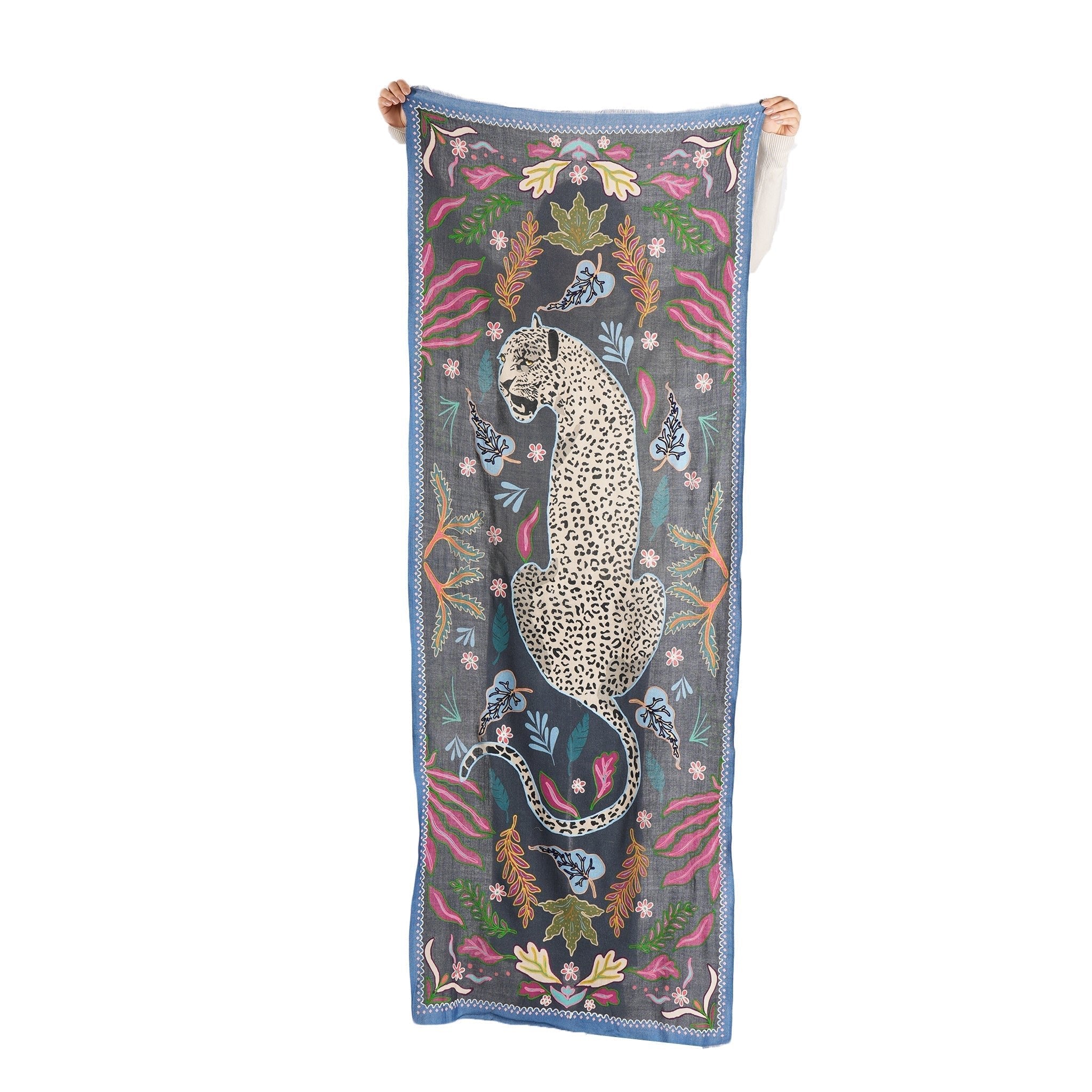 Wild Grace Wool Embroidered Scarf – Navy Blue - Che Cose Belle