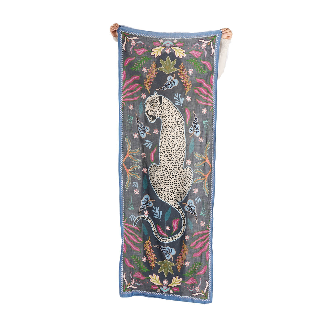 Wild Grace Wool Embroidered Scarf – Navy Blue - Che Cose Belle