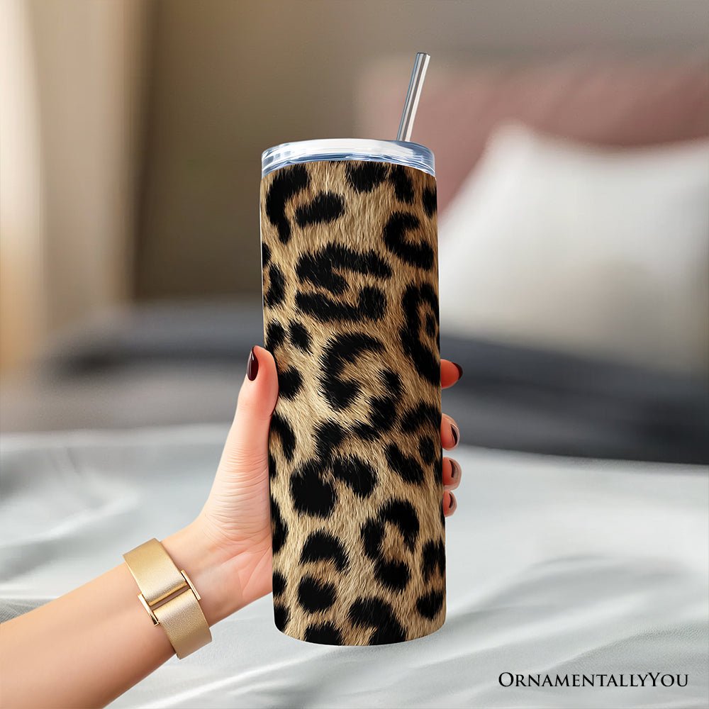 Wild Leopard Spot Pattern 20oz Personalized Tumbler With Lid and Stainless Steel Straw, Stylish Wildlife Gift Cup - Che Cose Belle