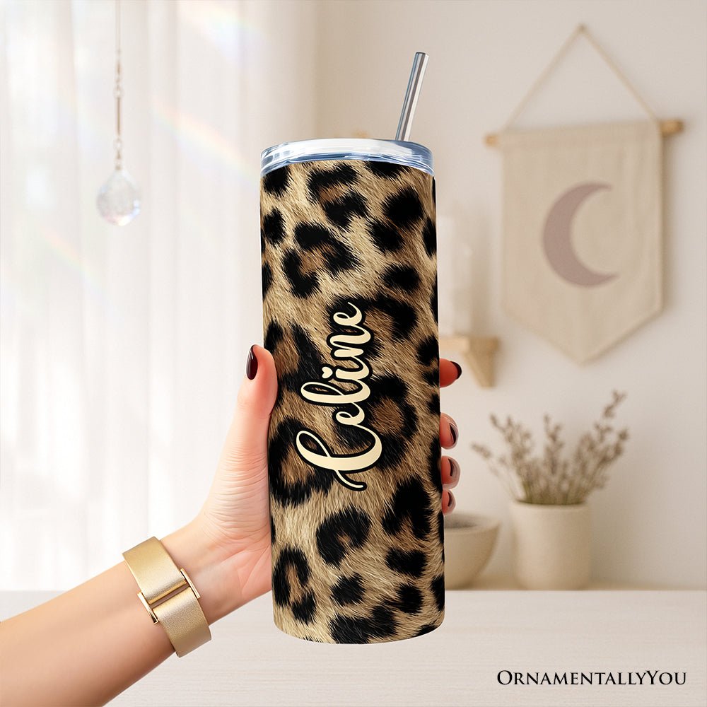 Wild Leopard Spot Pattern 20oz Personalized Tumbler With Lid and Stainless Steel Straw, Stylish Wildlife Gift Cup - Che Cose Belle