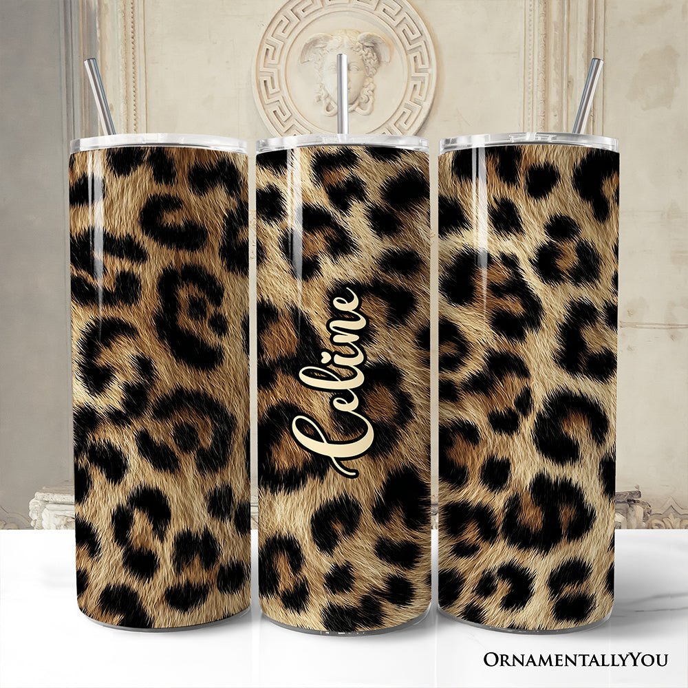 Wild Leopard Spot Pattern 20oz Personalized Tumbler With Lid and Stainless Steel Straw, Stylish Wildlife Gift Cup - Che Cose Belle