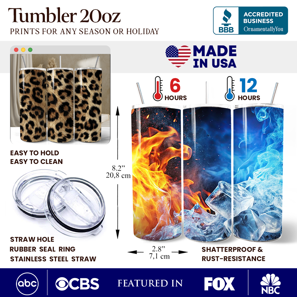 Wild Leopard Spot Pattern 20oz Personalized Tumbler With Lid and Stainless Steel Straw, Stylish Wildlife Gift Cup - Che Cose Belle