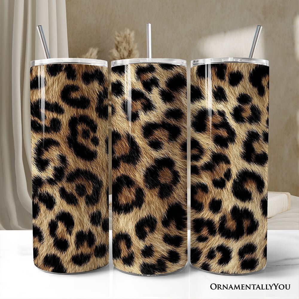 Wild Leopard Spot Pattern 20oz Personalized Tumbler With Lid and Stainless Steel Straw, Stylish Wildlife Gift Cup - Che Cose Belle